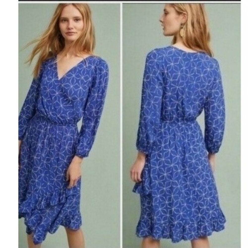 Plenty by Tracy Reese Anthropologie Blue star Print V Neck Midi Wrap Dress